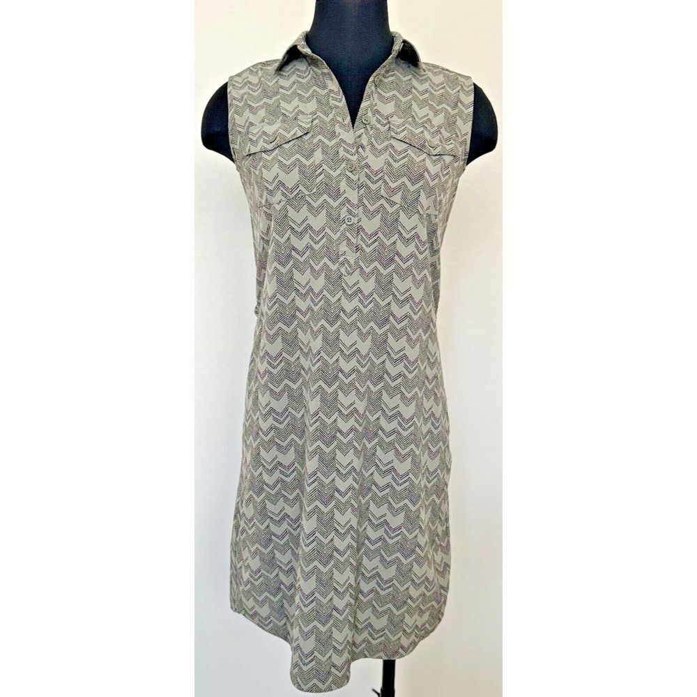 Eddie Bauer‎ Athleisure Dress Olive Green Purple Geometric AOP Stretch Travel XS - Picture 3 of 16
